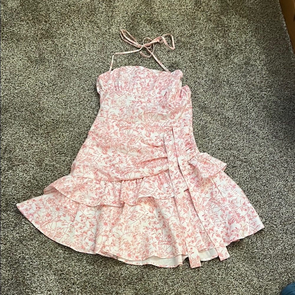 SHEIN Pink and White Asymmetrical Ruffled Sundress